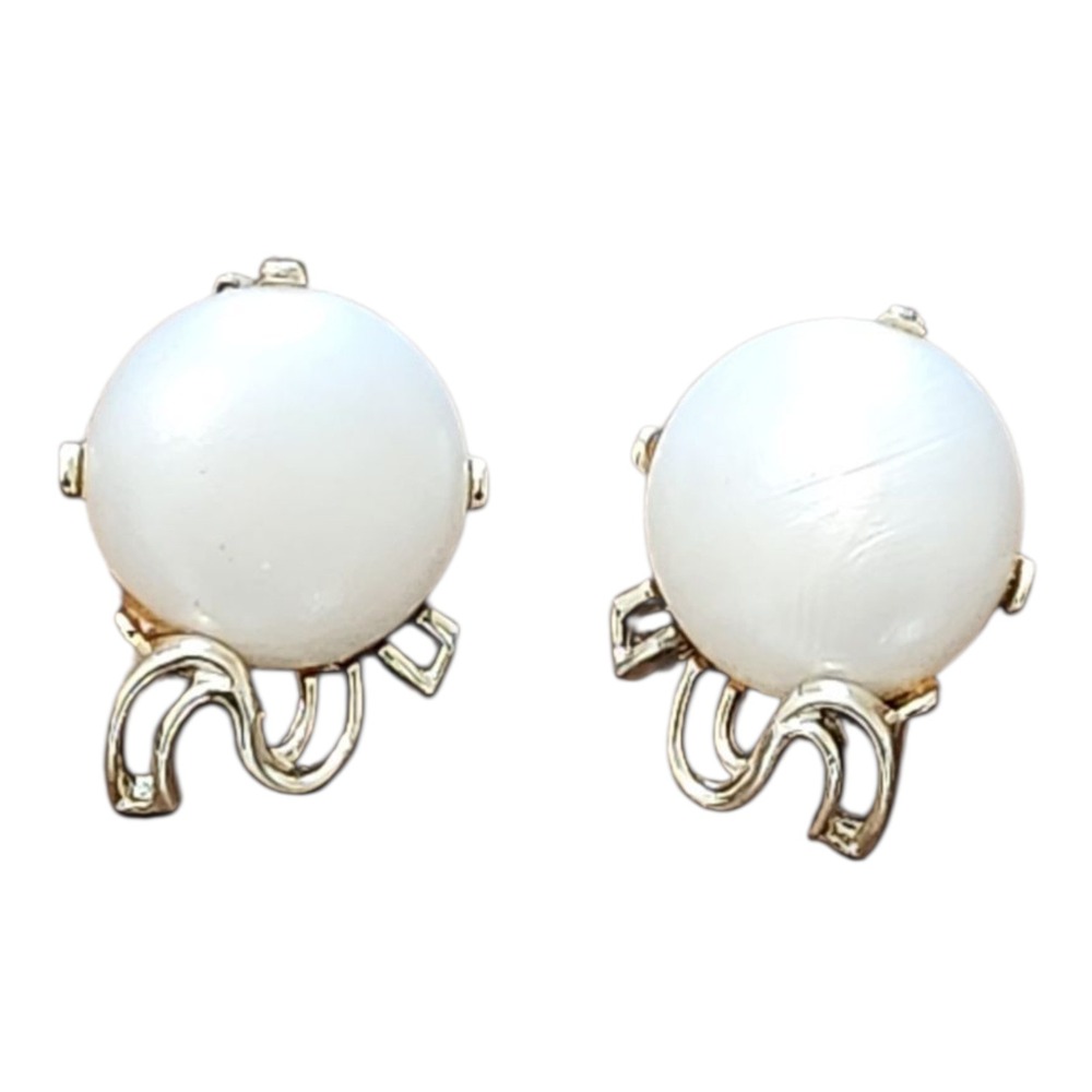 Vintage Marboux Clip On Earrings White Faux Pearl Silver Tone Designer